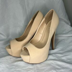 Charlotte Russe Cream Peep-Toe Heels